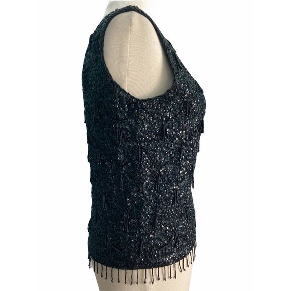 VTG 50s NWT Womens M Handmade Gatsby Black Beaded Wool Sleeveless Top Old Money - Picture 8 of 8